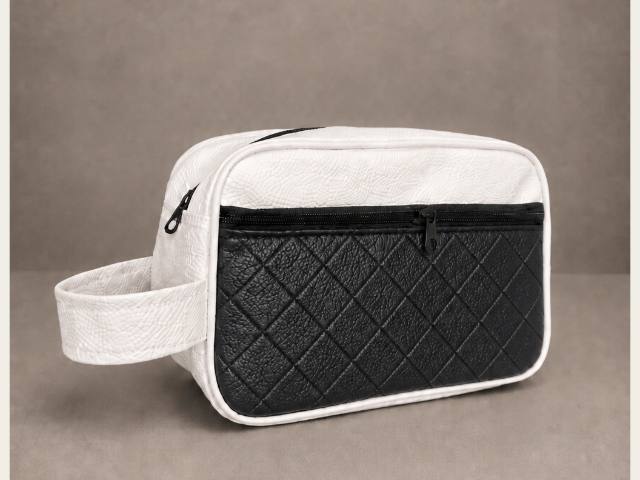 Neceser eco cuero blanco con negro 