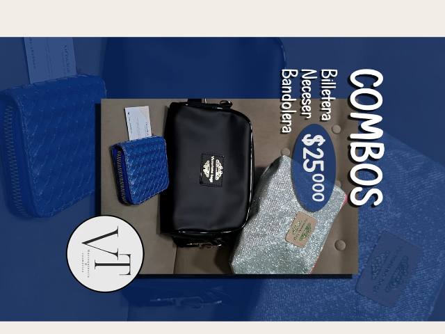 Combo bandolera más billetera más neceser 