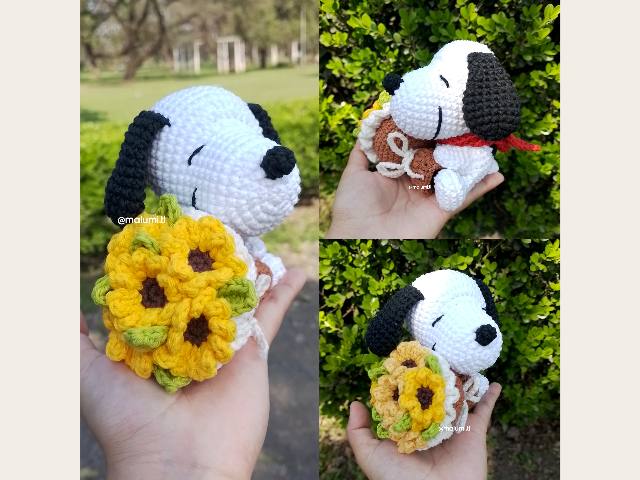 Snoopy con ramo de flores amarillas