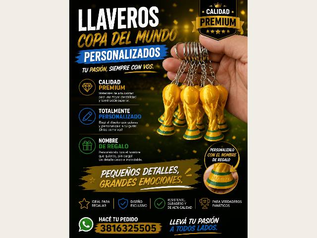 LLAVEROS COPA DEL MUNDO + NOMBRE