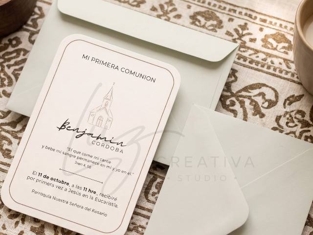 Invitación+ tarjeta de recuerdo de 1ra COMUNIÓN 