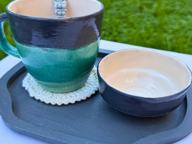 Set bandejita, individual, taza, bowl y cucharita